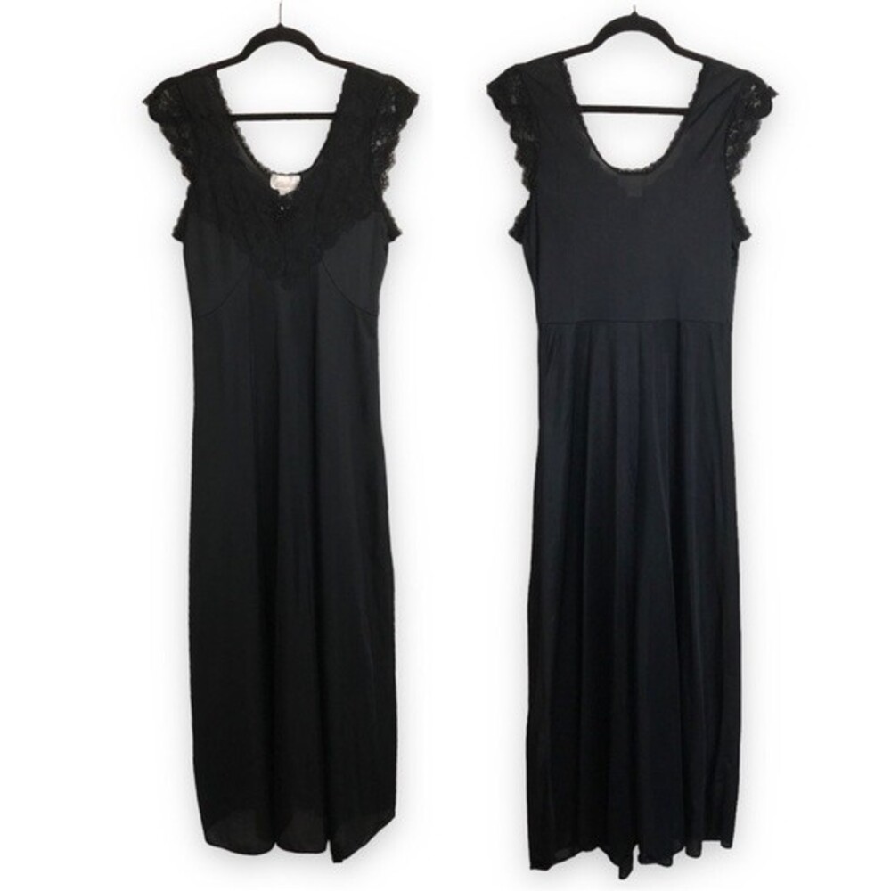 Vintage Cachet Lace Beaded Nightgown Slip Sexy Dress Black Women's Size Large